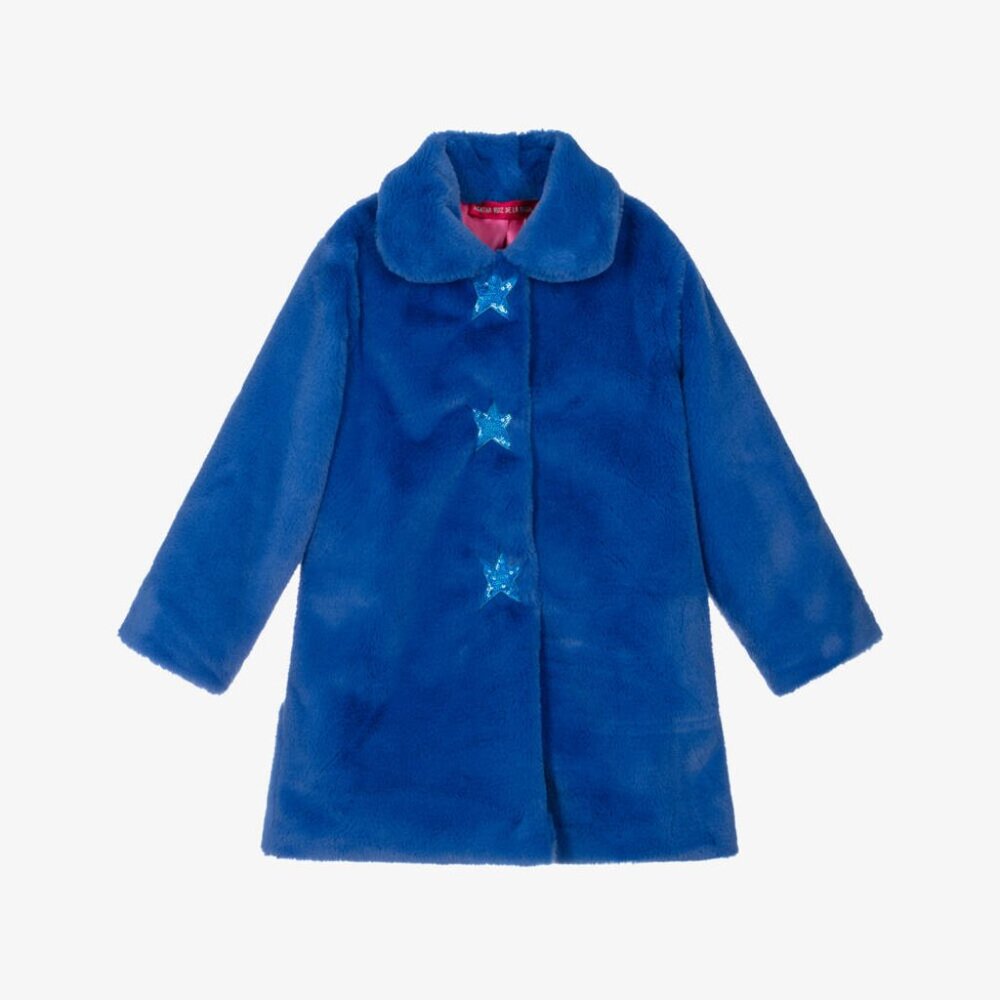 Agatha Ruiz de la Prada Girls Blue Faux Fur Coat with Sequinned Stars